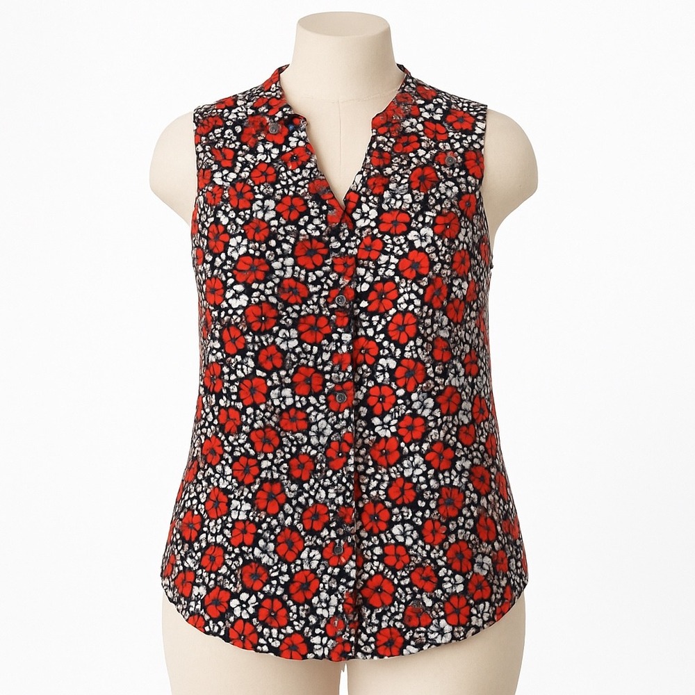 Banana Republic Floral Sleeveless Top Women S‎ Red Black White Modern Office
